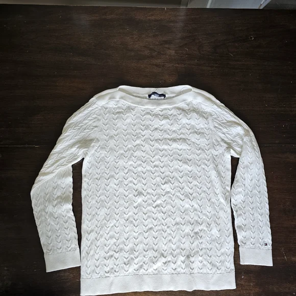 Tommy Hilfiger White Cable Knit Sweater - Picture 10 of 16
